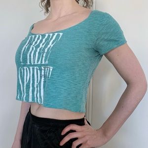 American Eagle Teal Crop Top Y2K Graphic Short Sleeve Summer Beach Festival Rave